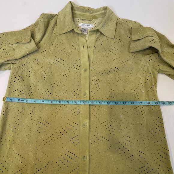 Co & Eddy Light Green Suede Eyelet Button Down Collared Shirt Sz 6 Leather - Picture 11 of 14